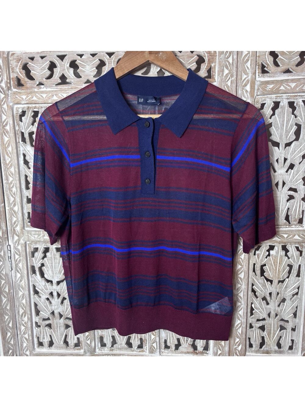 GAP Sheer Cropped Preppy Varsity 3 Button Polo Sweater Unisex Shirt Size M